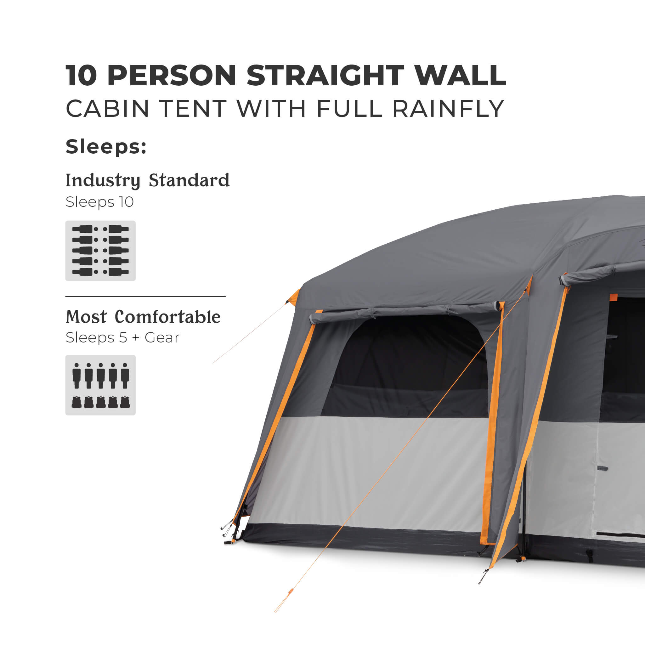 10 Person Straight Wall Cabin Tent with Full Rainfly - Image 6