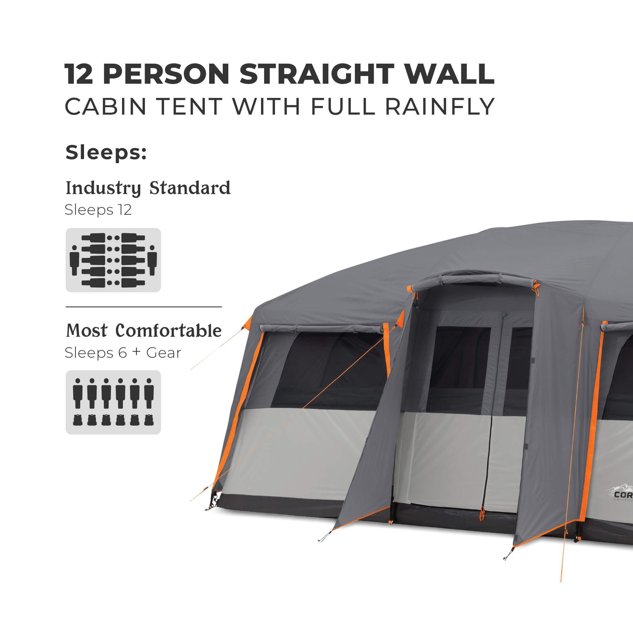 12 Person Straight Wall Cabin Tent with Full Rainfly - Image 6