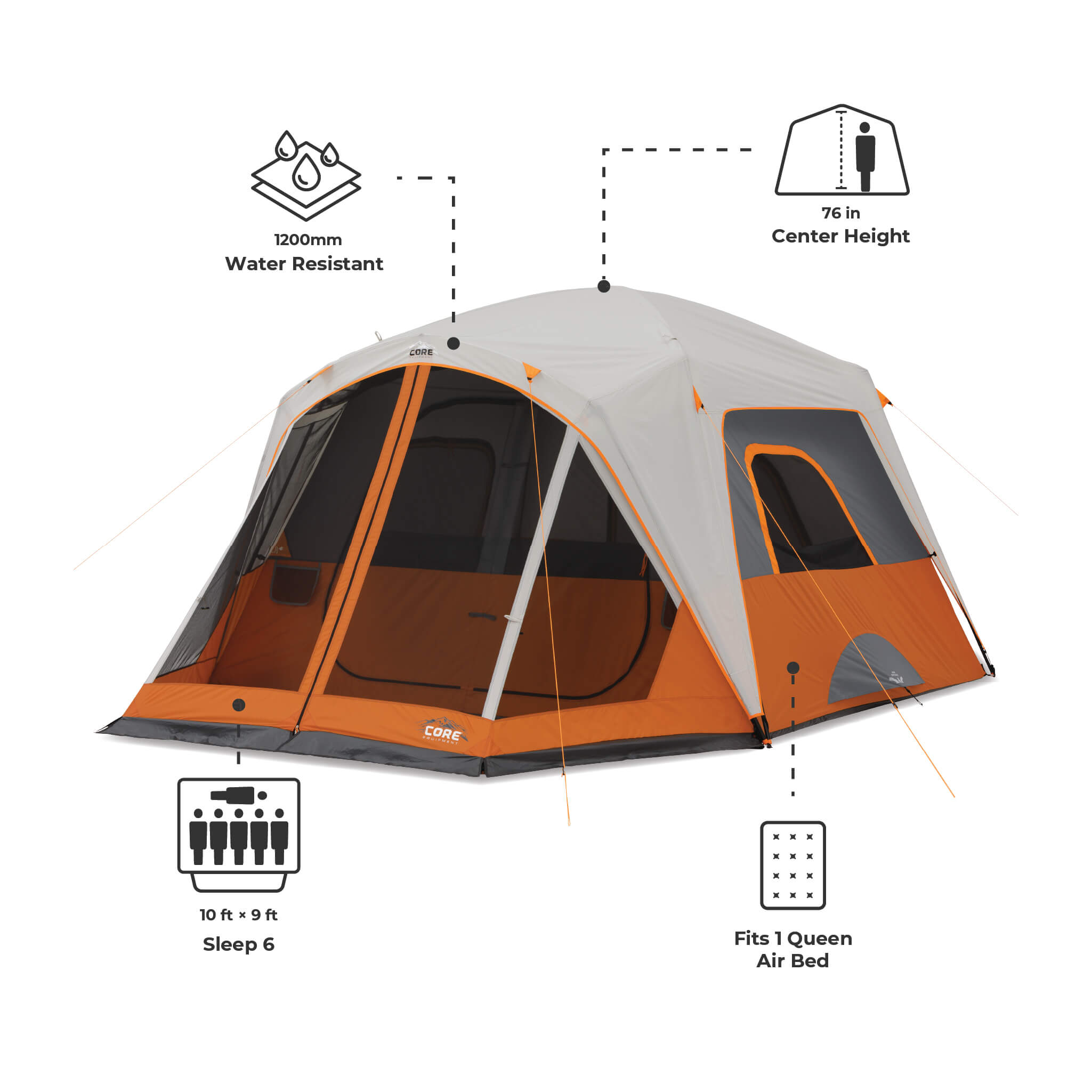 6 Person Straight Wall Cabin Tent with Screen Room - Image 4
