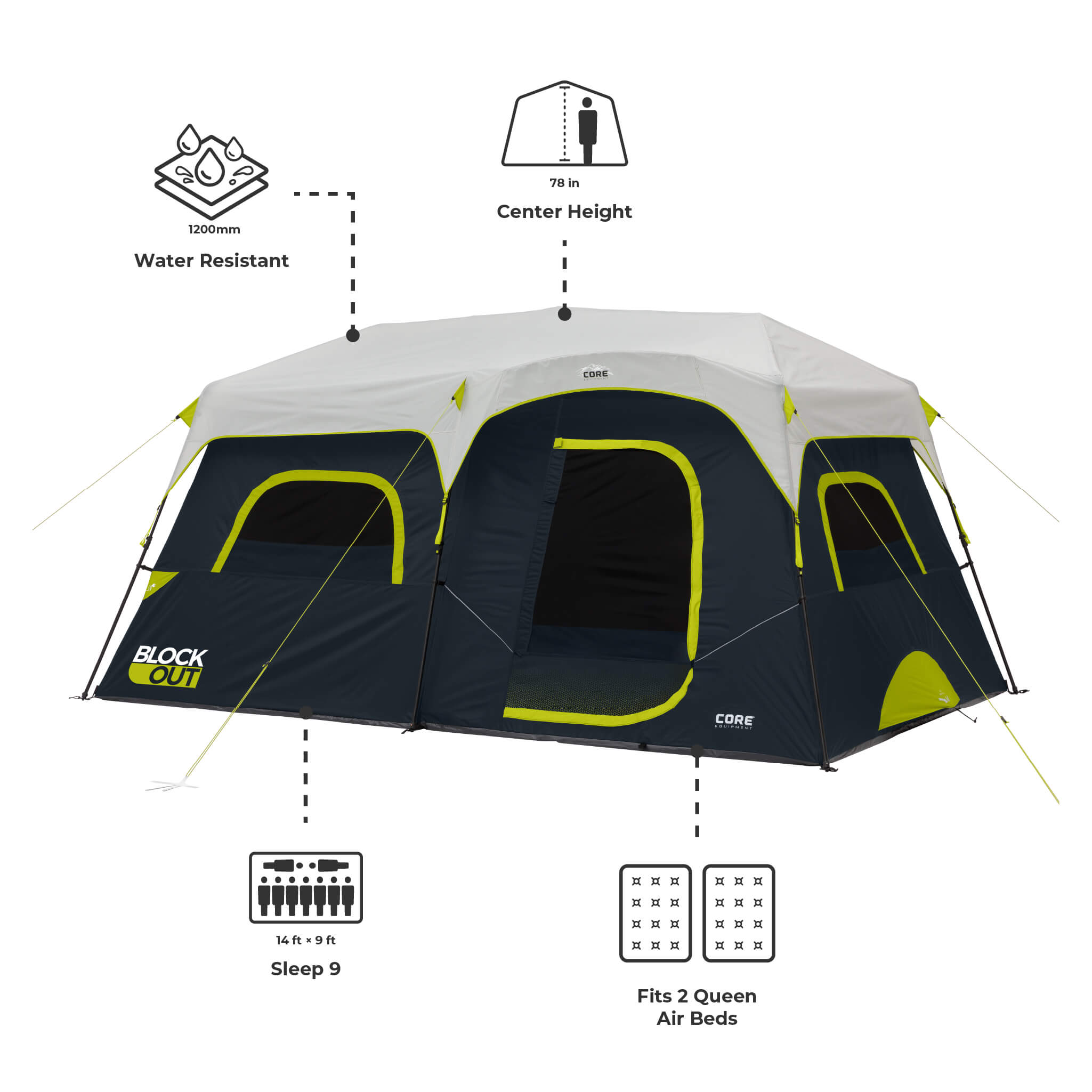9 Person Blockout Instant Cabin Tent - Image 3